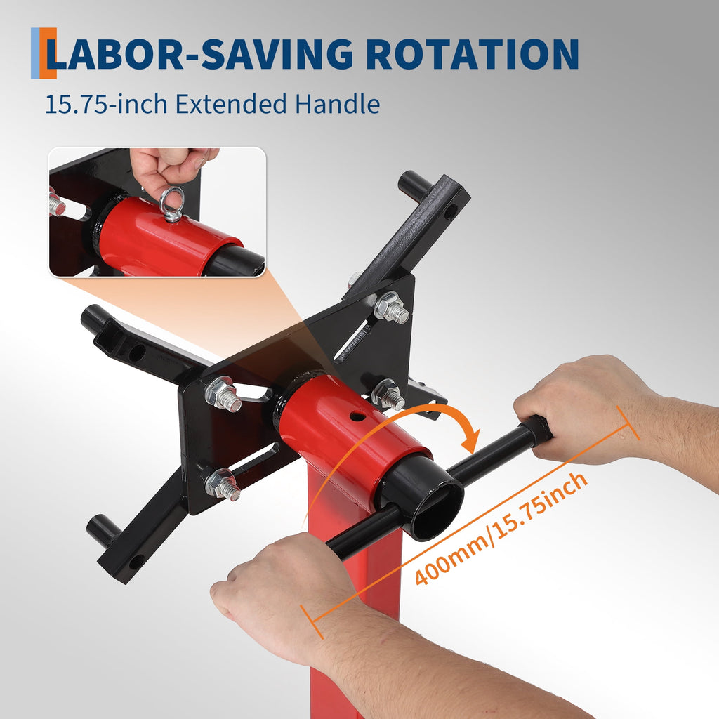 Engine Stand with 360° Rotating Head, Heavy Duty Steel Motor Stand with 4 Adjustable Arms and Casters, for Vehicle Maintenance and Auto Repair, Red