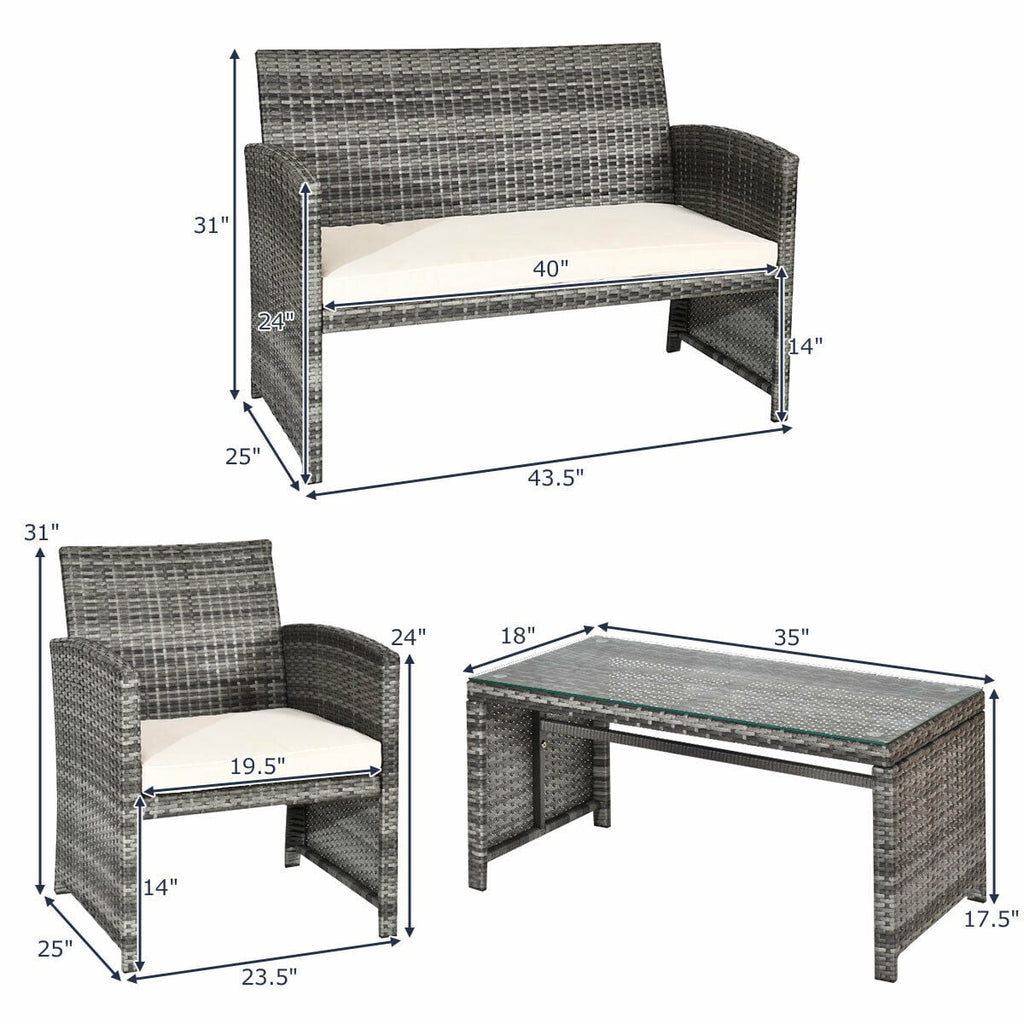 Costway 4pcs Rattan Wicker Patio Furniture Set Garden Lawn Sofa Cushioned Seat Mix