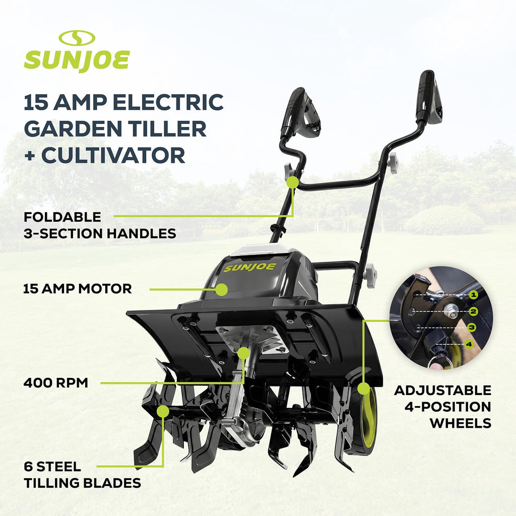 15.0-Amp 16-Inch Electric Tiller/Cultivator w/ 6-In Wheels