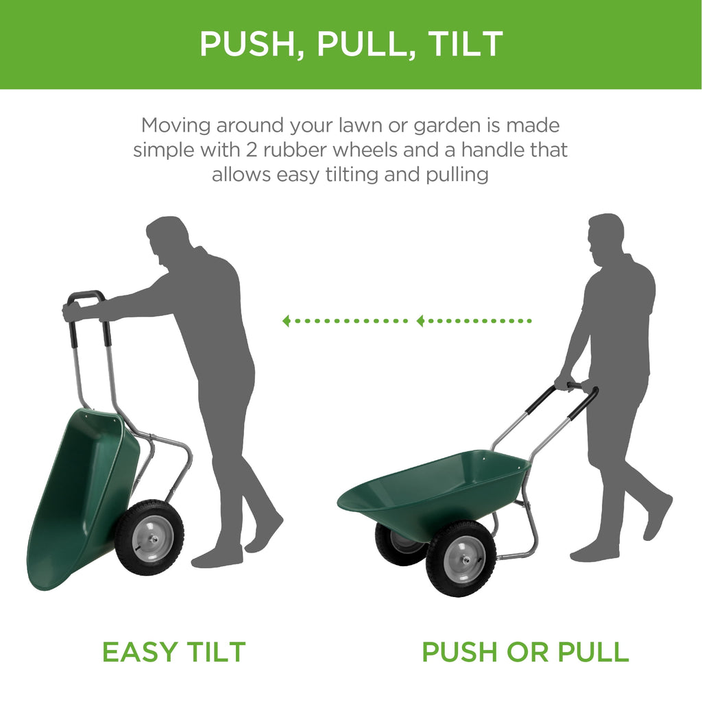 Best Choice Products Dual-Wheel Home Wheelbarrow Yard Garden Cart for Lawn, Construction - Pine Green