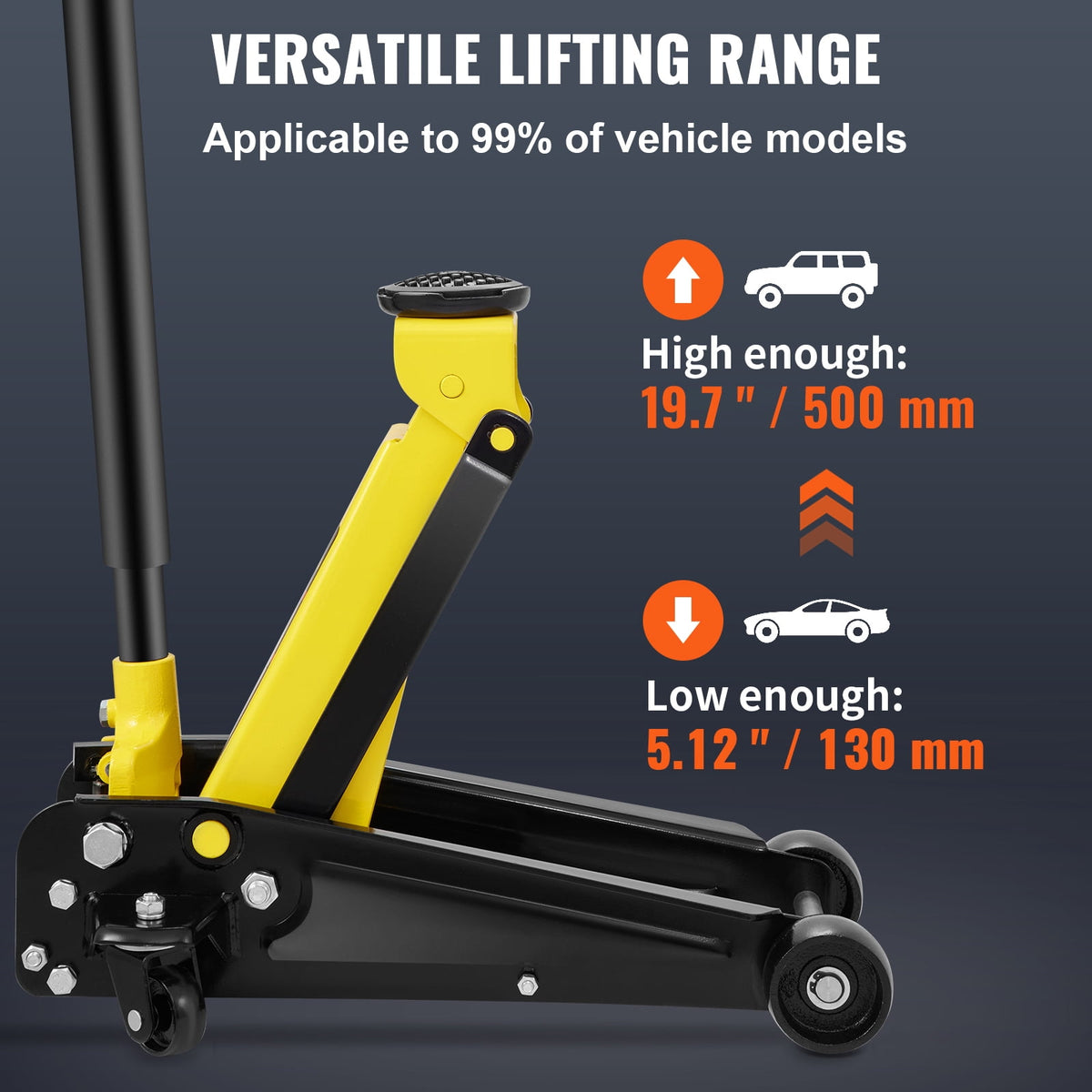 KFFKFF Floor Jack, 3 Ton Ground Jack, Robust Steel Sport Ground Jack with Single Piston Rapid Elevation Pump, Ground Jack Elevation Scope 5.12"-20"