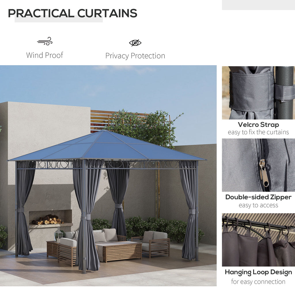 Outsunny 10' x 10' Hardtop Gazebo Canopy, Outdoor Patio Gazebo, Dark Grey