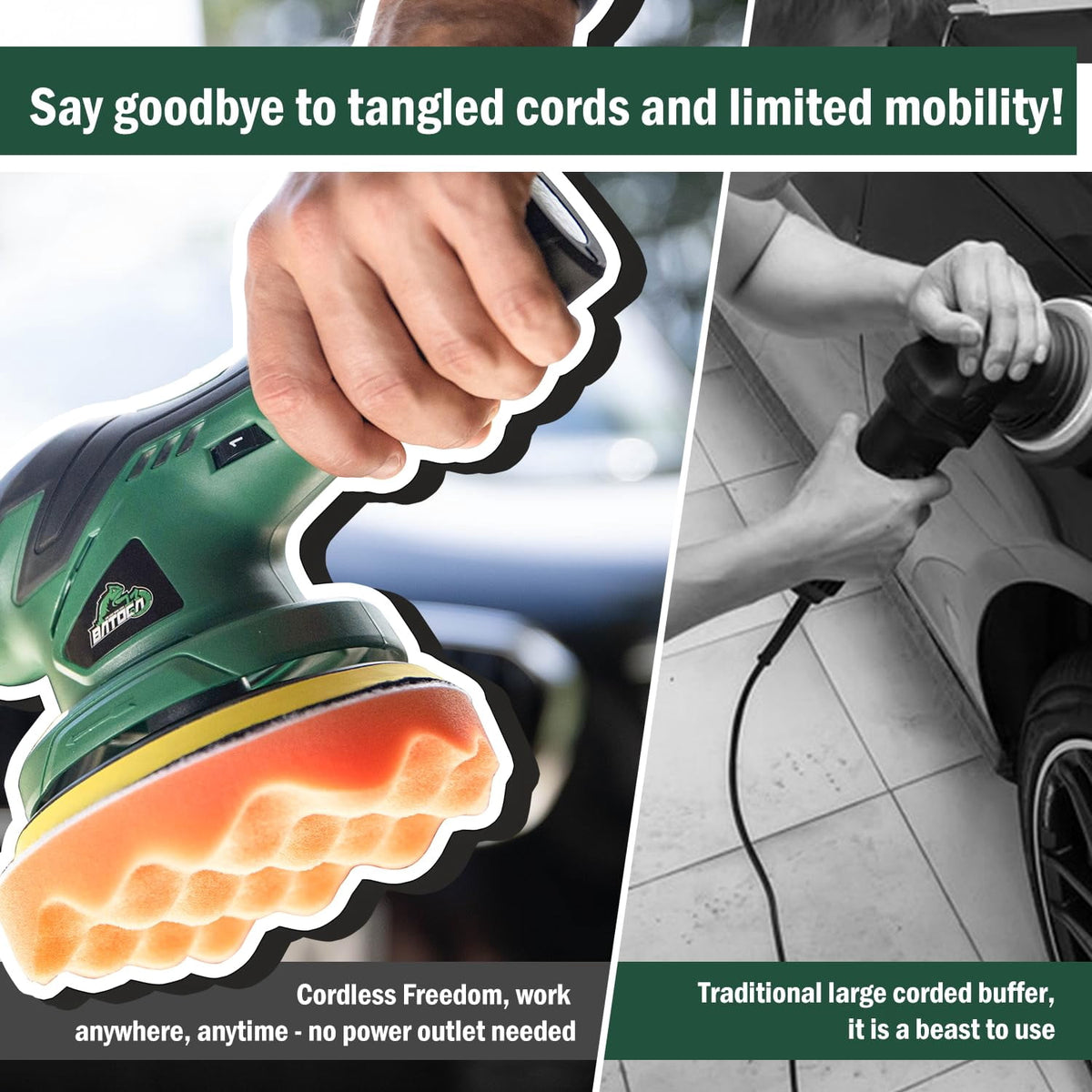 BATOCA - Cordless Car Buffer Polisher - 2pcs 2.0Ah 12V Lithium-ion Rechargeable Battery Powered Brushless Polisher with 6 Variabl
