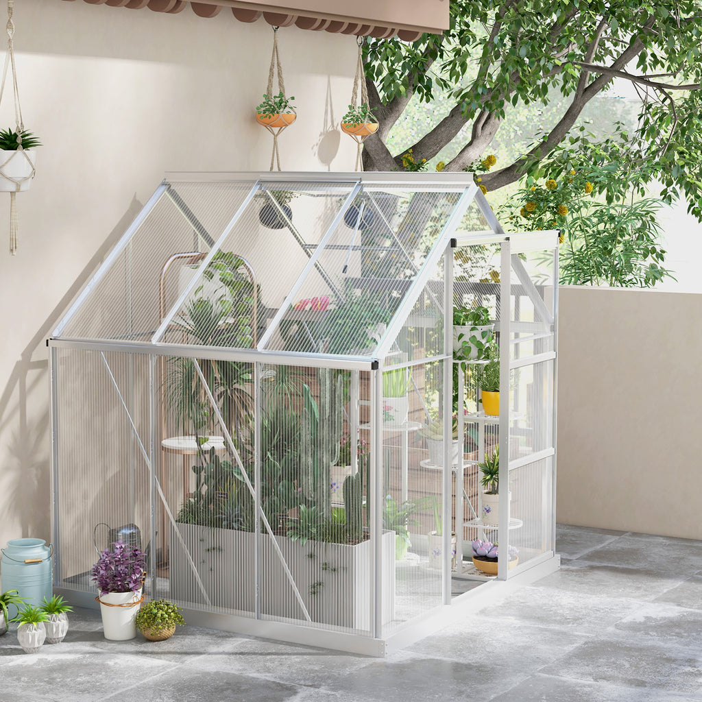 Outsunny 6' x 6' Walk-In Polycarbonate Greenhouse with Foundation Window