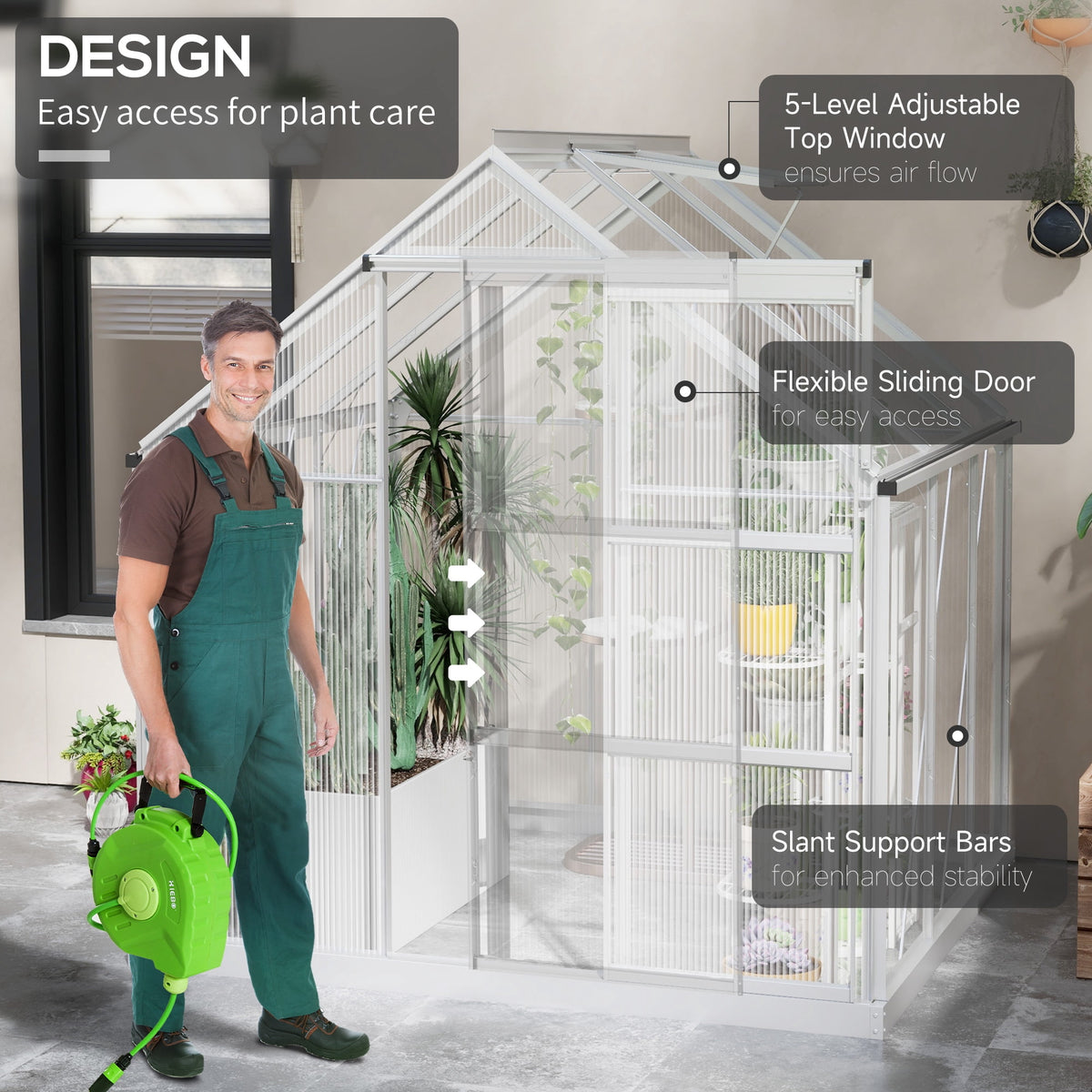 Outsunny 6' x 6' Walk-In Polycarbonate Greenhouse with Foundation Window