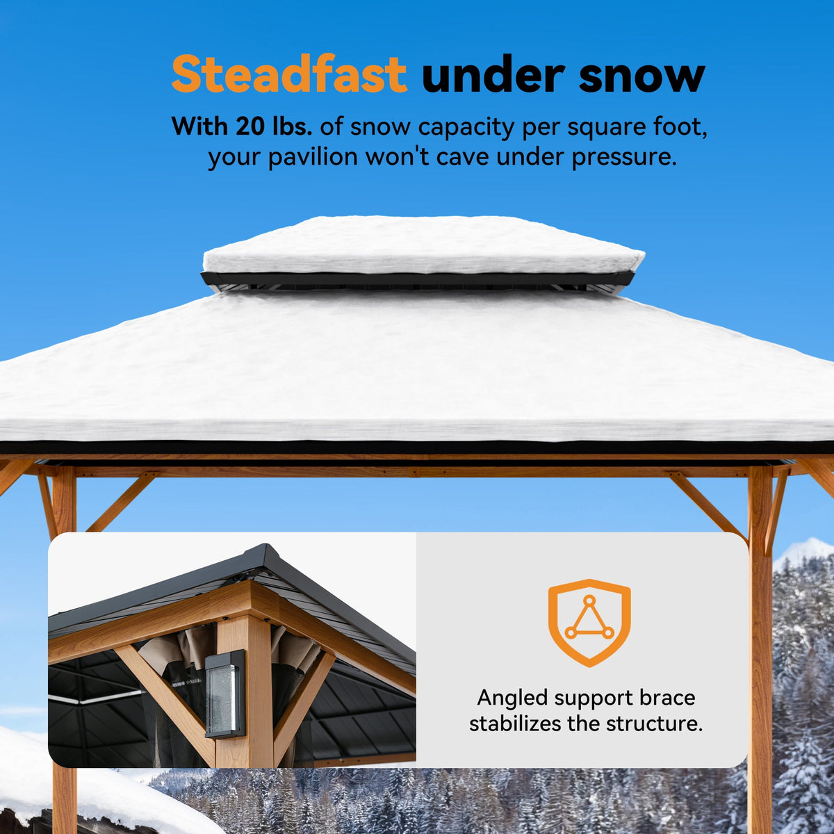 Modern Shade Horizon 10'x12' Hardtop Gazebo, Galvanized Double Steel Roof, 4 LED Lights, Hooks & Mosquito Netting, Wood Grain Finish