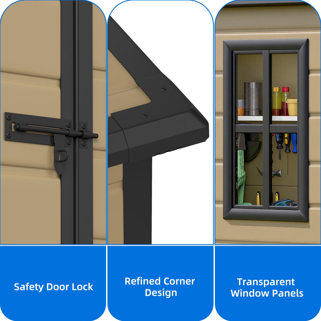 DEXTRUS 5x3ft Resin Outdoor Shed with Window & Lockable Outside, Weatherproof Garden Storage & Patio Furniture, Brown