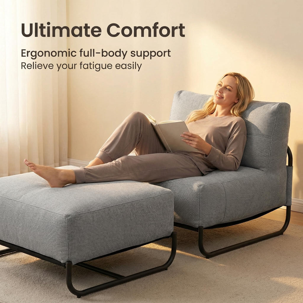 Towallmark Chaise Lounge Chair Set, Outdoor Patio Lounge Chair with Ottoman, Cloud Comfort Lounge Set for Poolside/Patio/Backyard, Light Gray