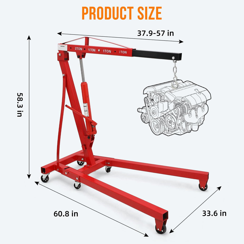 AKDSteel 2-Ton/4400 lb Folding Engine Hoist, Cherry Picker with 4 Adjustable Positions and Wheels