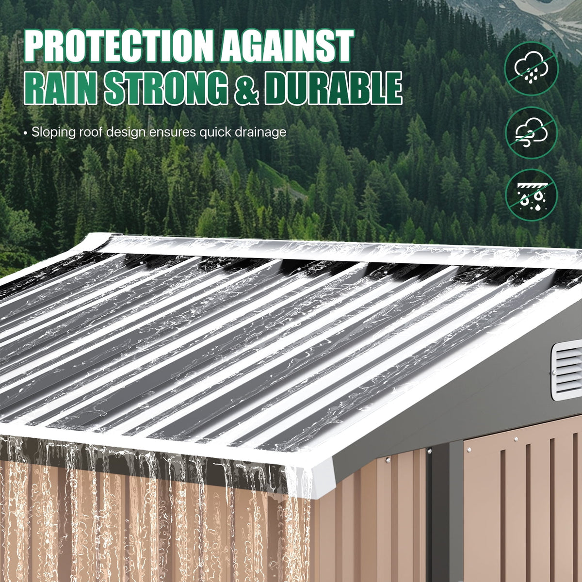 Clouddwell 10x8 Ft Metal Outdoor Storage Shed, Double Hinged Lockable Doors and Sloped Roof, Brown