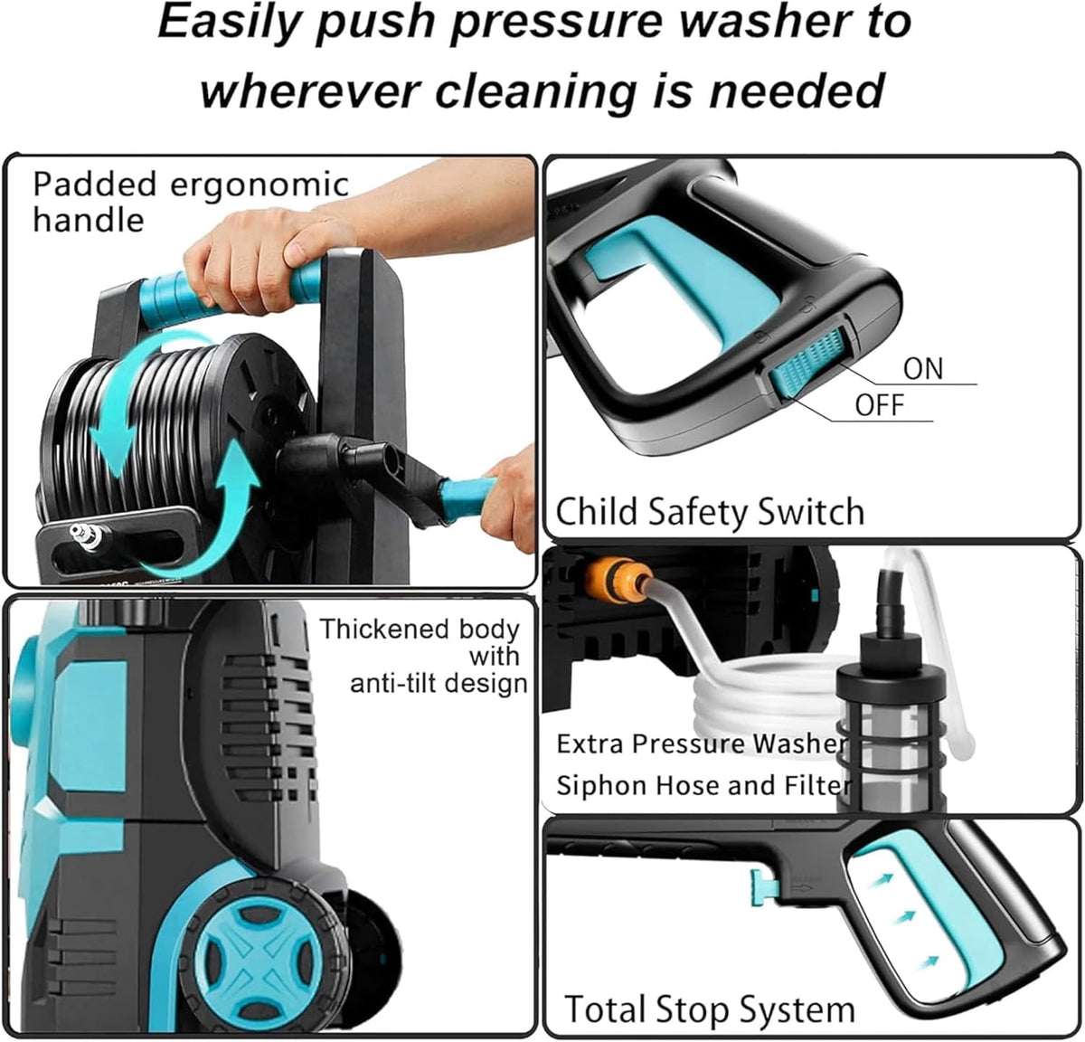 FOTING 5000 Max at 3.2 GPM Electric Pressure Washer, with 4 Quick-Connect Nozzles and Foam Cannon with GFCI protection,Blue