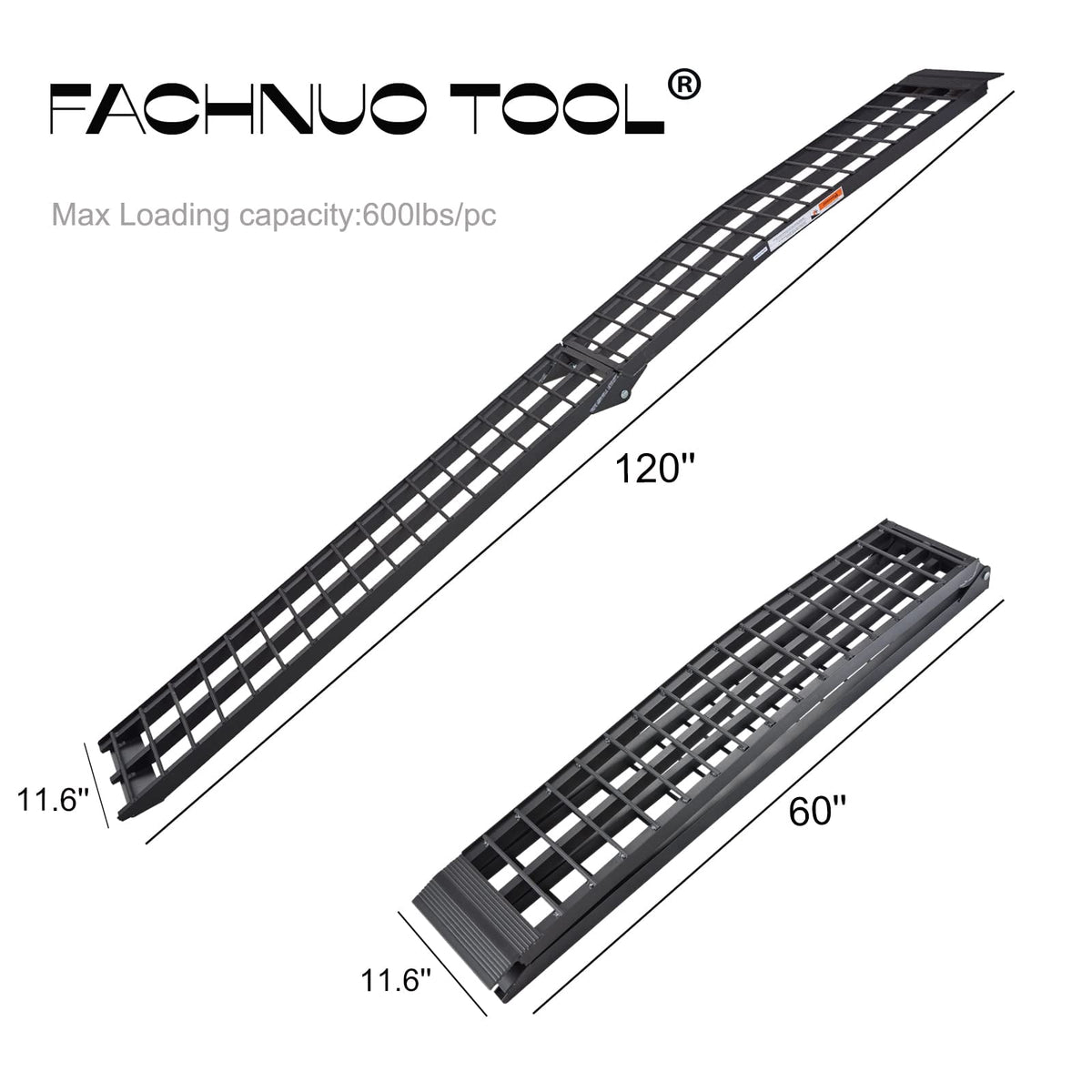 FACHNUO 10 Ft Folding Aluminum Loading Ramp, 600 lb Capacity, 120x12 Inches, for Trucks, Motorcycles and ATVs, 1 Pc