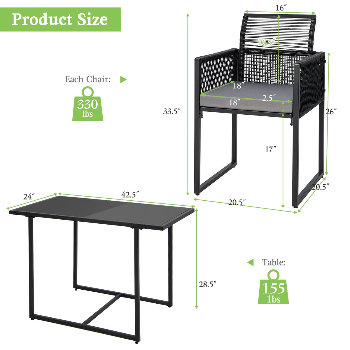 Gymax Set of 3 PE Wicker Furniture Set Cushioned Chairs w/ Folding Backrest Patio Backyard