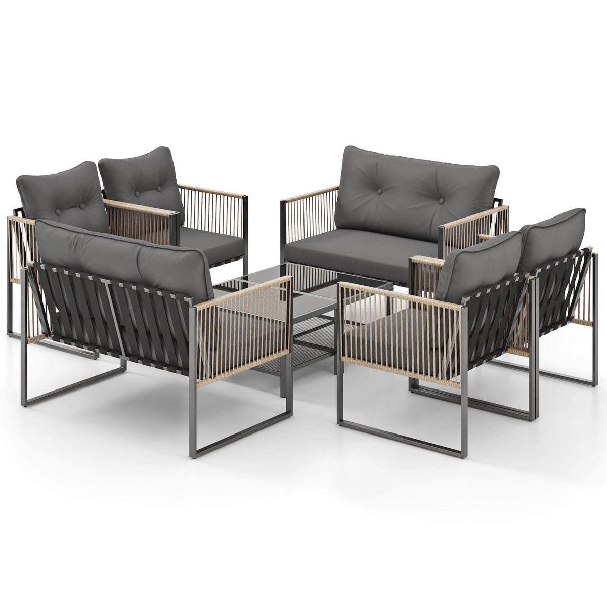 Costway 8 PCS Patio Furniture Set PE Rattan Conversation Sofa Set with Thick Cushions