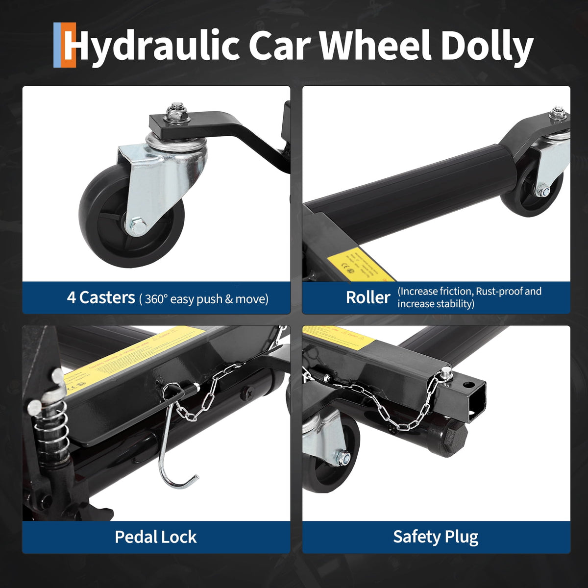Hydraulic Wheel Dollies, 2-Pack, 1500 lb Capacity, 12-Inch Lift, Non-Slip Pedal and 360-Degree Swivel, Black/Red
