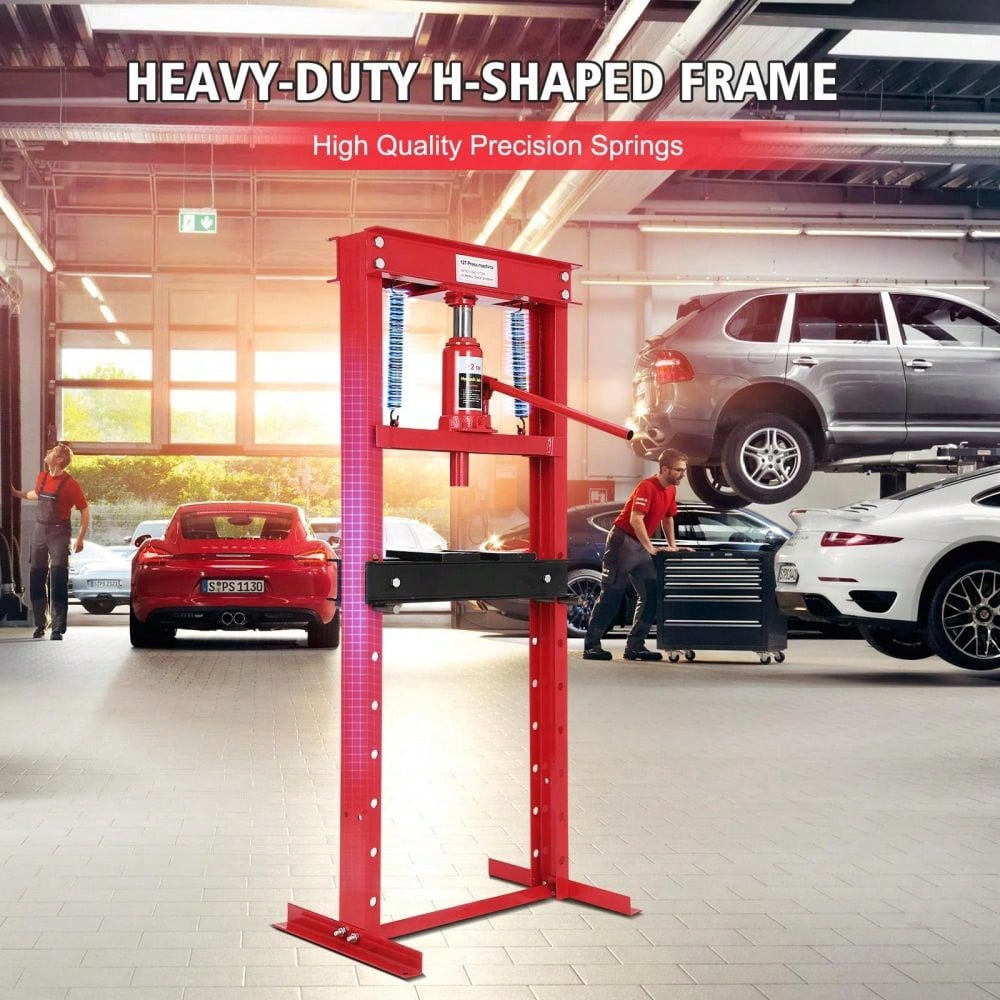 H-Frame Pneumatic Hydraulic Shop Press, Heavy-Duty Benchtop Press with Adjustable Worktable and Stamping Plates