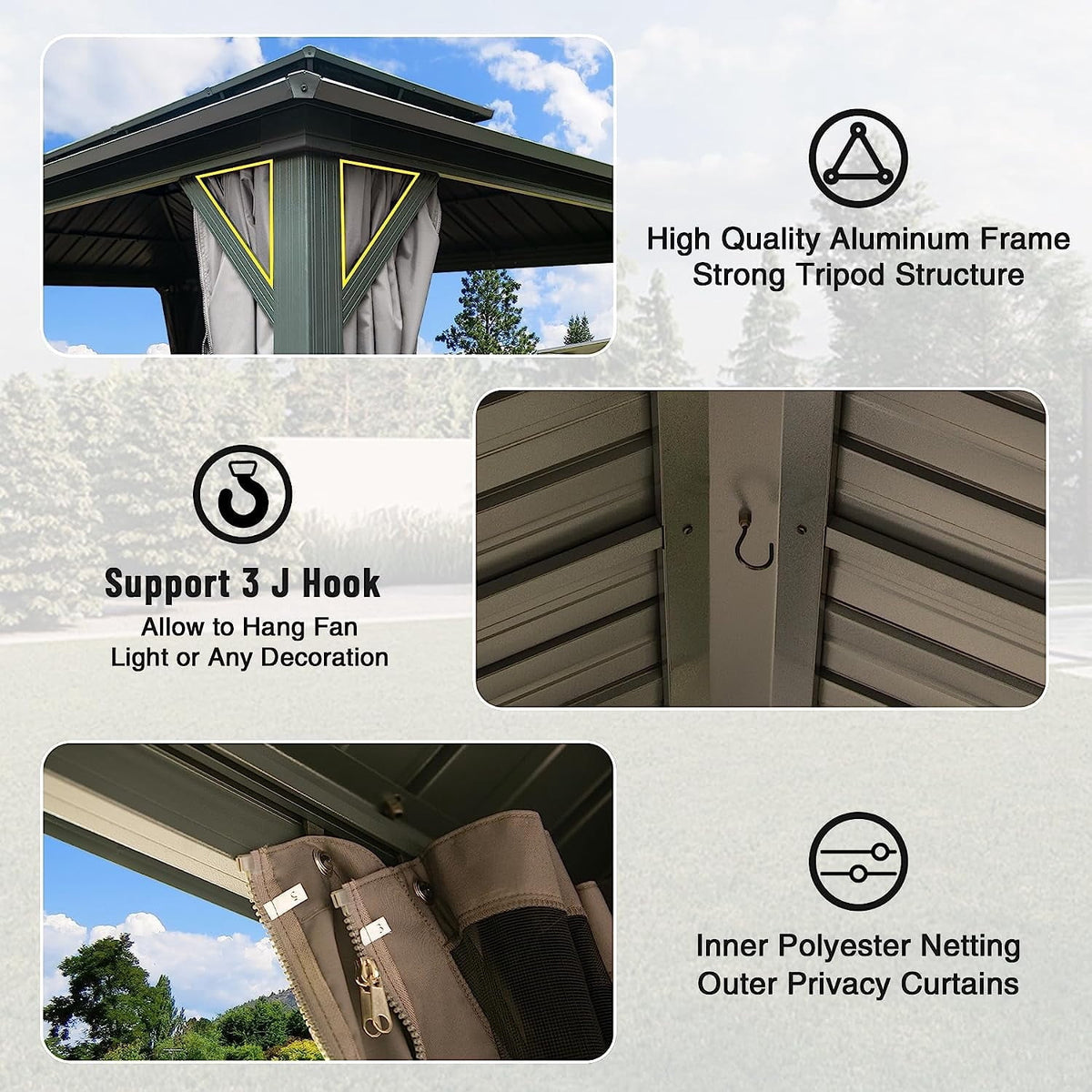 Domi Outdoor 12x18 ft Hardtop Gazebo Canopy Metal with Galvanized Steel Double Roof,Curtain & Netting for Patio Deck Backyard, Gray