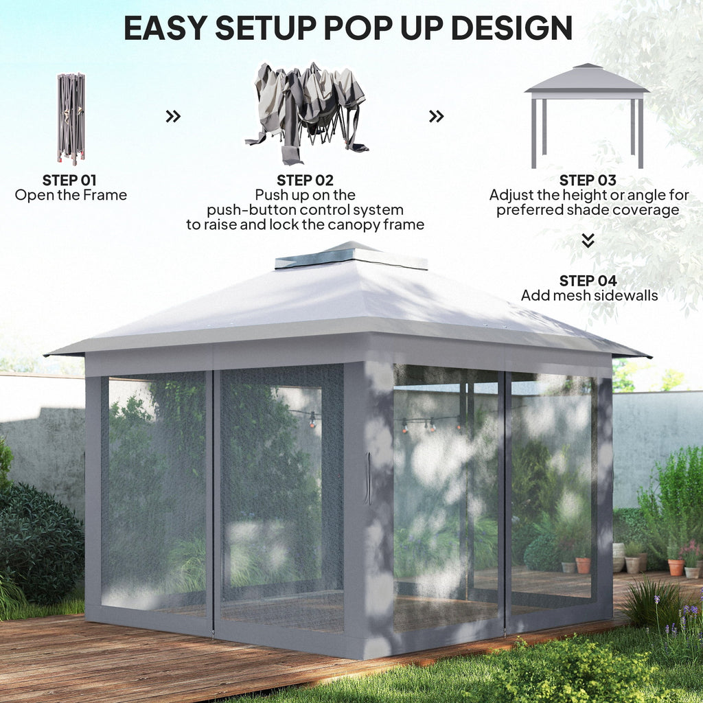 Outsunny 11' x 11' Pop-Up Gazebo with Double Roof Carrying Bag, Light Grey