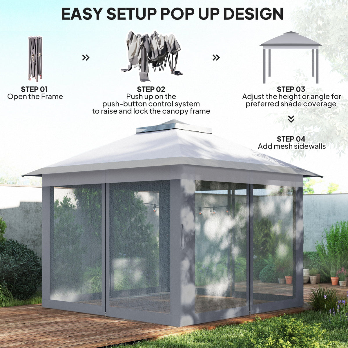 Outsunny 11' x 11' Pop-Up Gazebo with Double Roof Carrying Bag, Light Grey