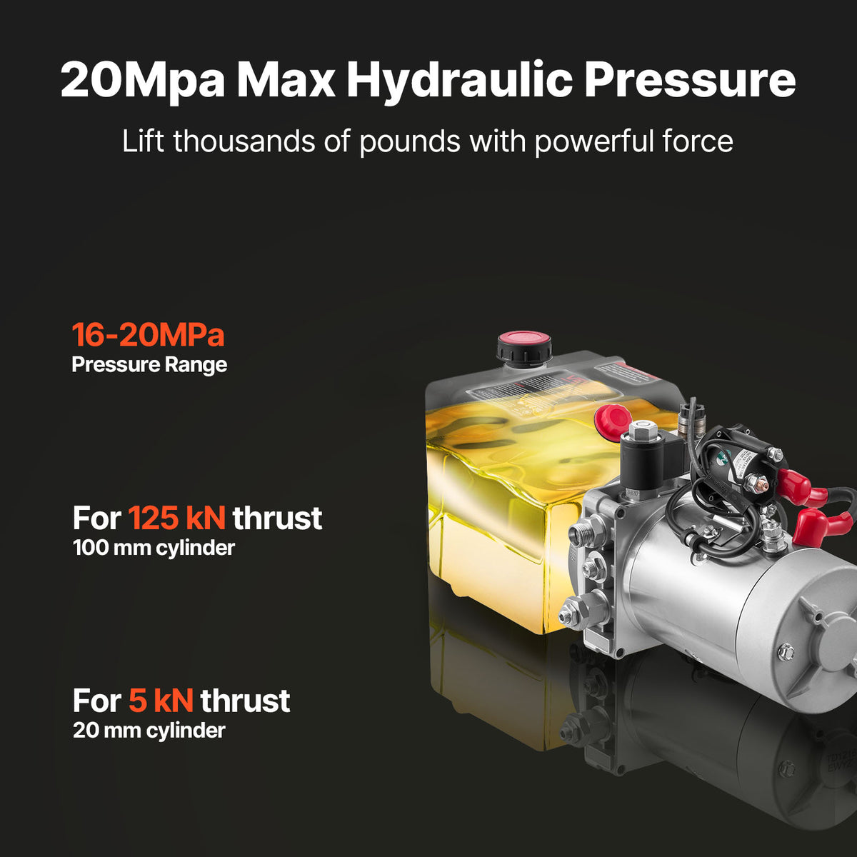 VEVOR 4-Quart Single-Acting Hydraulic Pump with Metal Reservoir, DC 12V, 3200 PSI Max, 0.91 GPM, for Dump Trailers