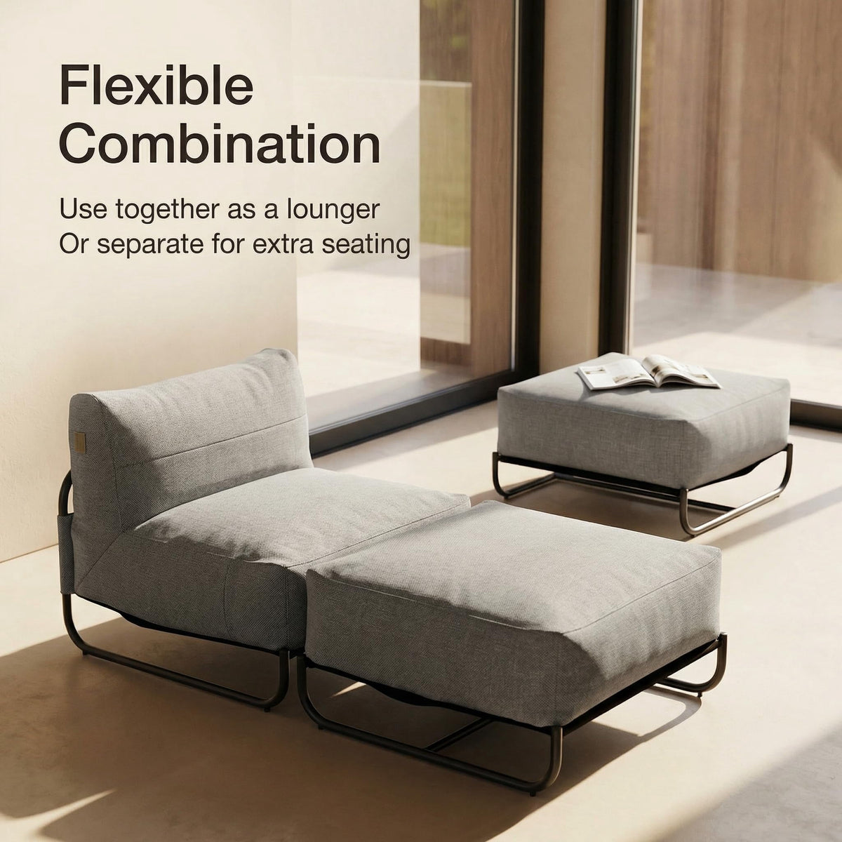 Towallmark Chaise Lounge Chair Set, Outdoor Patio Lounge Chair with Ottoman, Cloud Comfort Lounge Set for Poolside/Patio/Backyard, Light Gray