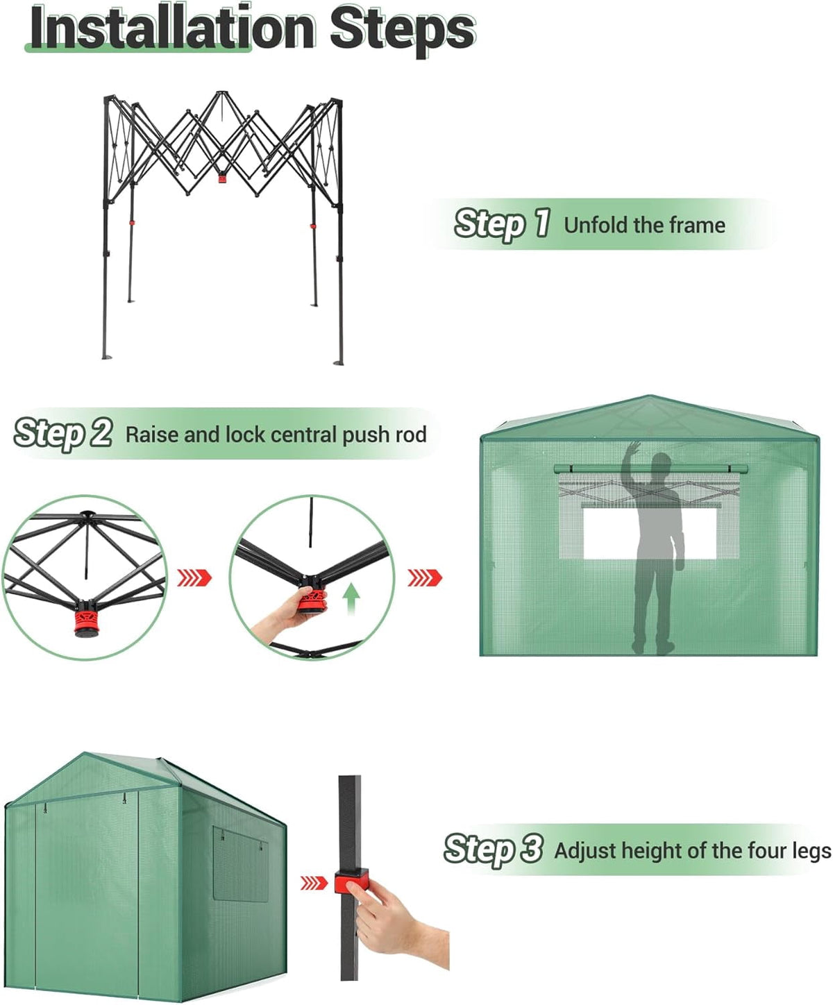 Garvee Pop up Walk-in Greenhouse, 8'x6', for Garden Patio Backyard, Green