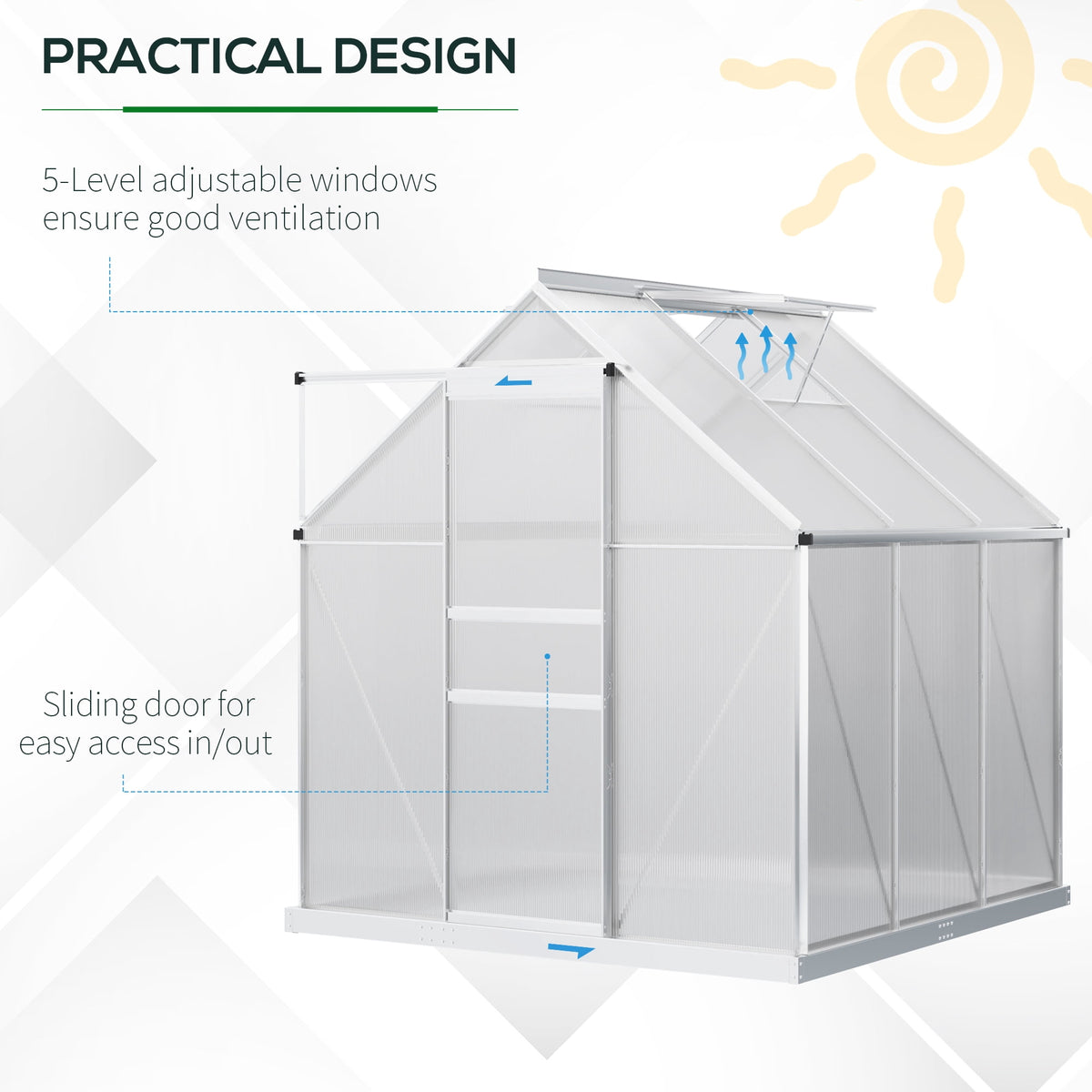 Outsunny 6' x 6' x 6.5' Polycarbonate Greenhouse Walk-in Green House Clear