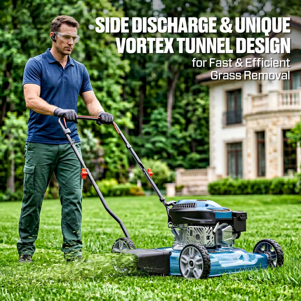 SENIX LSPG-L4 20" 144cc 4-Cycle Gas Powered Push Walk-Behind Lawn Mower, Side Discharge, Steel Deck