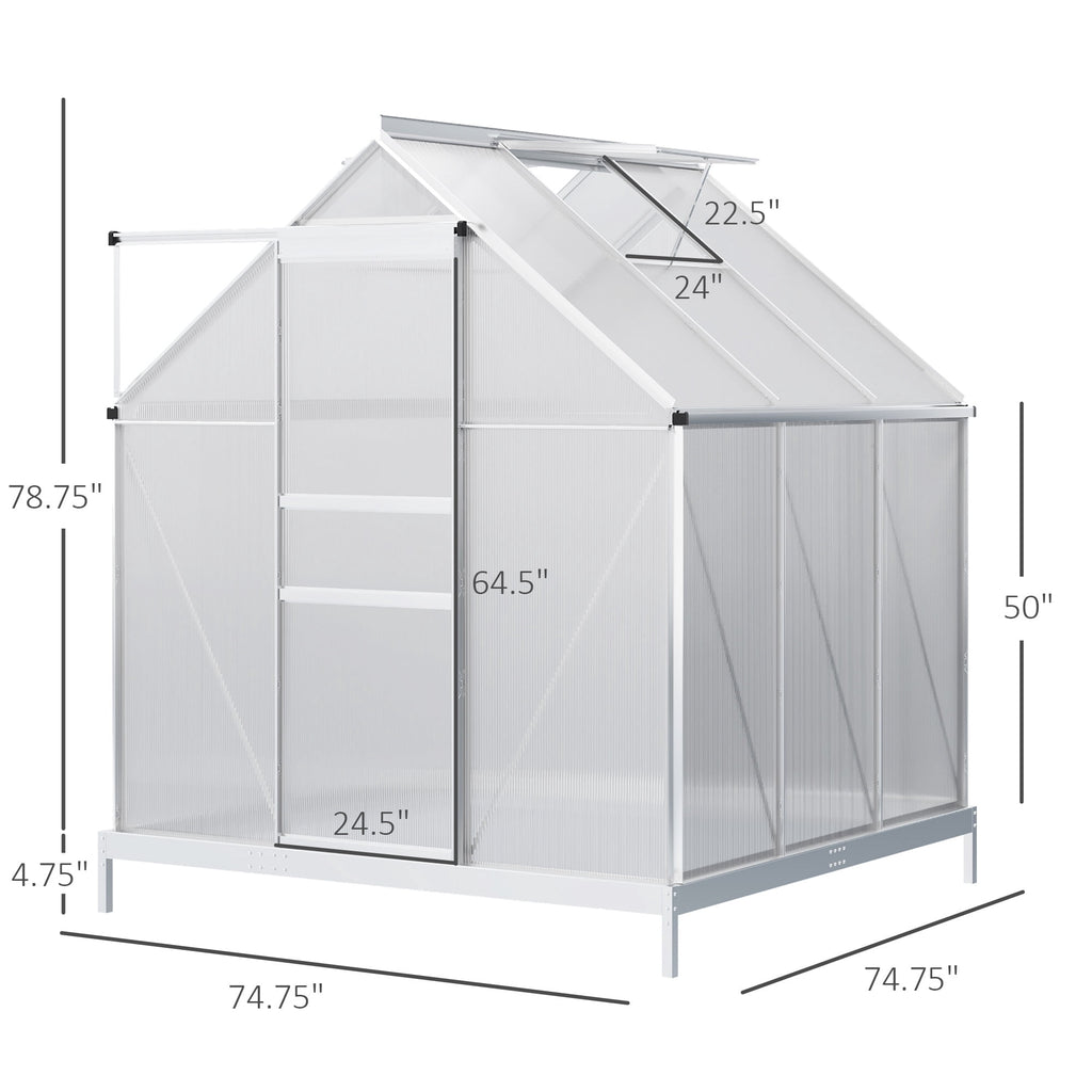 Outsunny 6' x 6' x 6.5' Polycarbonate Greenhouse Walk-in Green House Clear