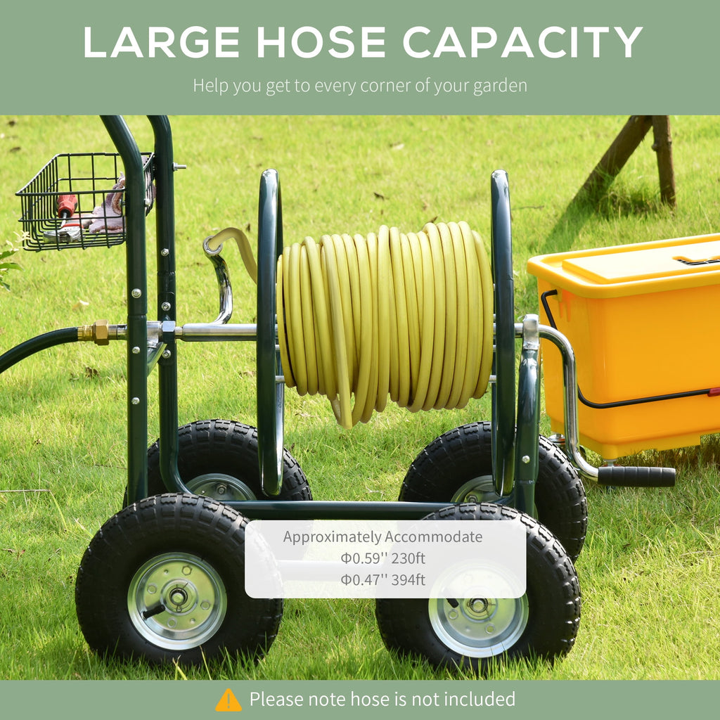 Outsunny Garden Hose Reel Cart, Hose Organizer with Wheels, Storage Basket