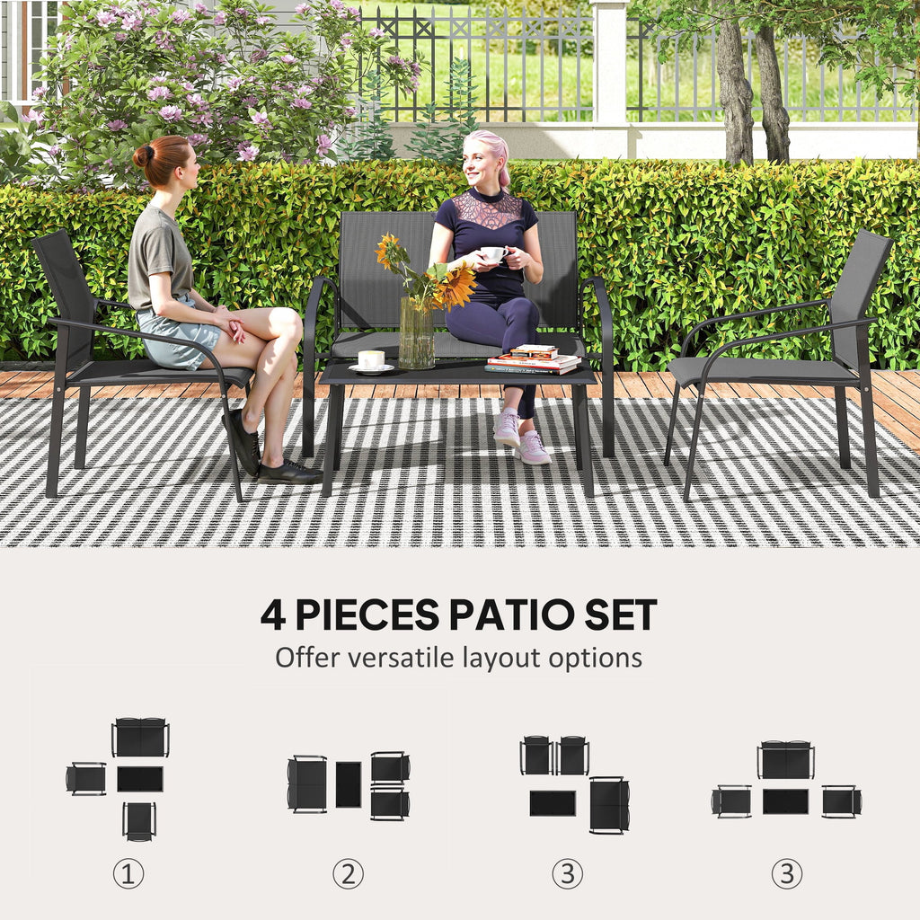 Outsunny 4 Piece Patio Furniture Set, Deep Outdoor Conversation Set, Black