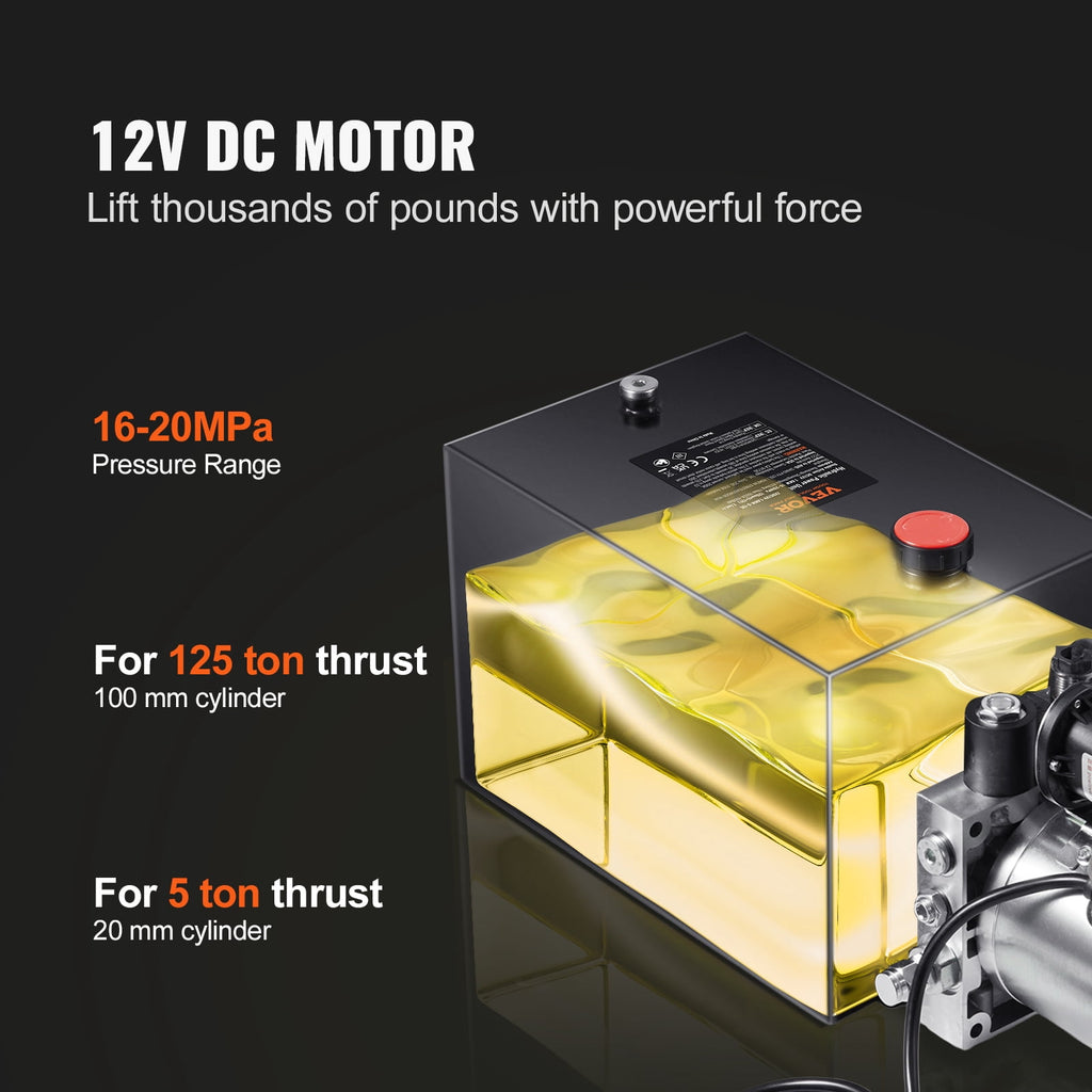 VEVOR 4-Quart Single-Acting Hydraulic Pump, DC 12V, 0.91 GPM, 3200 PSI Max, for Dump Trailers and Car Lifts