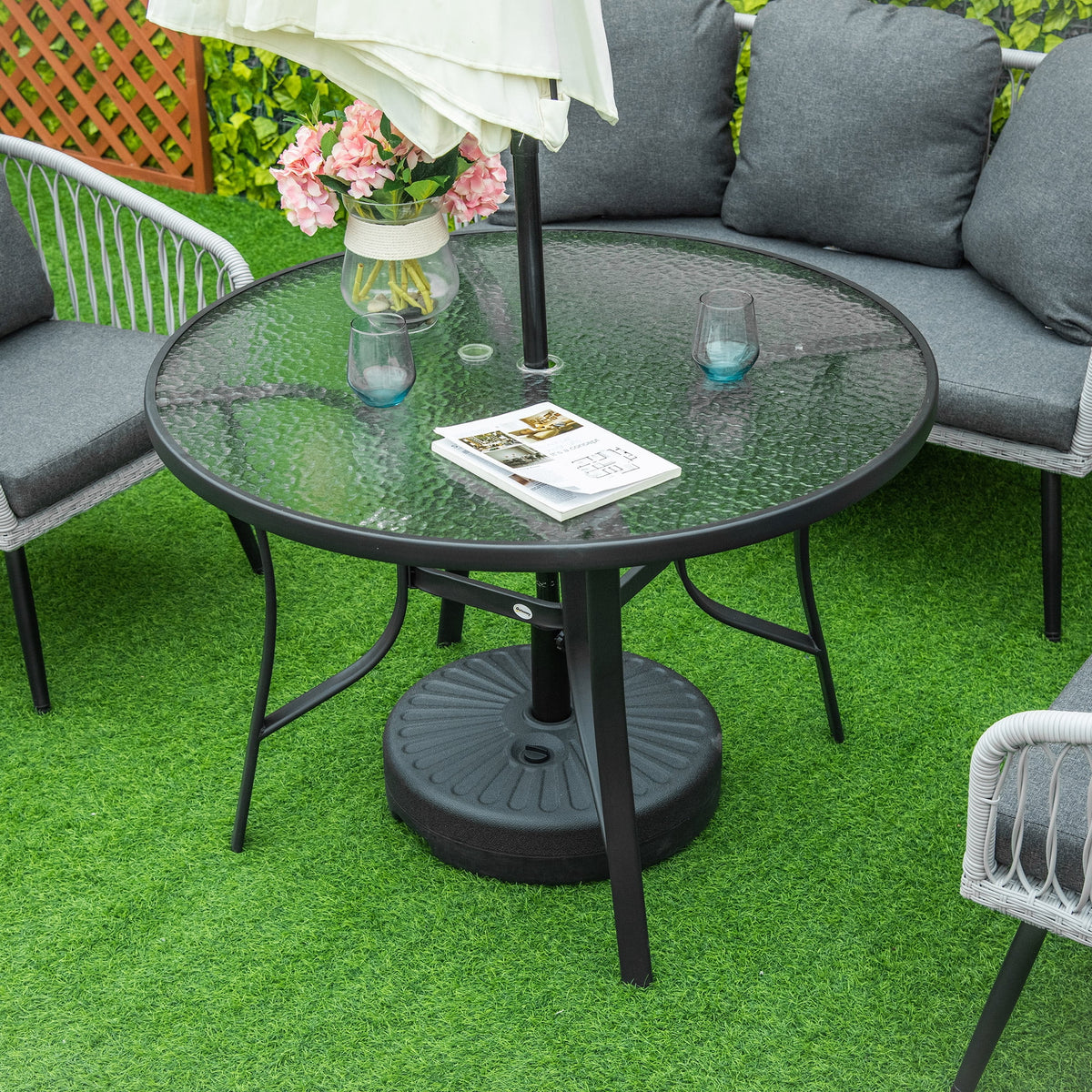 Outsunny 42-inch Round Steel Outdoor Dining Table with Umbrella Hole, Steel
