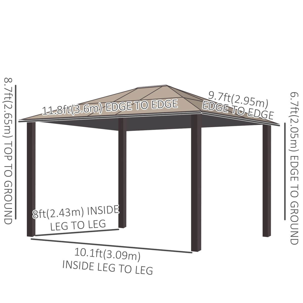 Outsunny 10x12 Ft Hardtop Gazebo, Aluminum Frame, Polycarbonate Roof, Sidewalls and Mosquito Netting