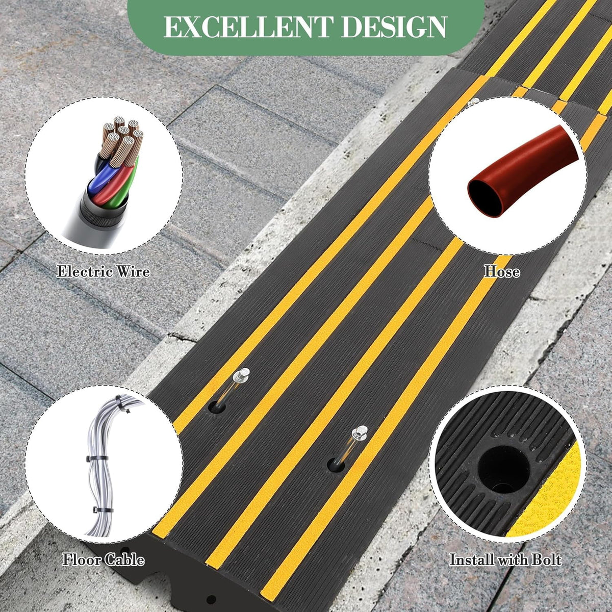 QinaQin 1 PC 48Inch Rubber Curb Ramp, Heavy Duty, Yellow