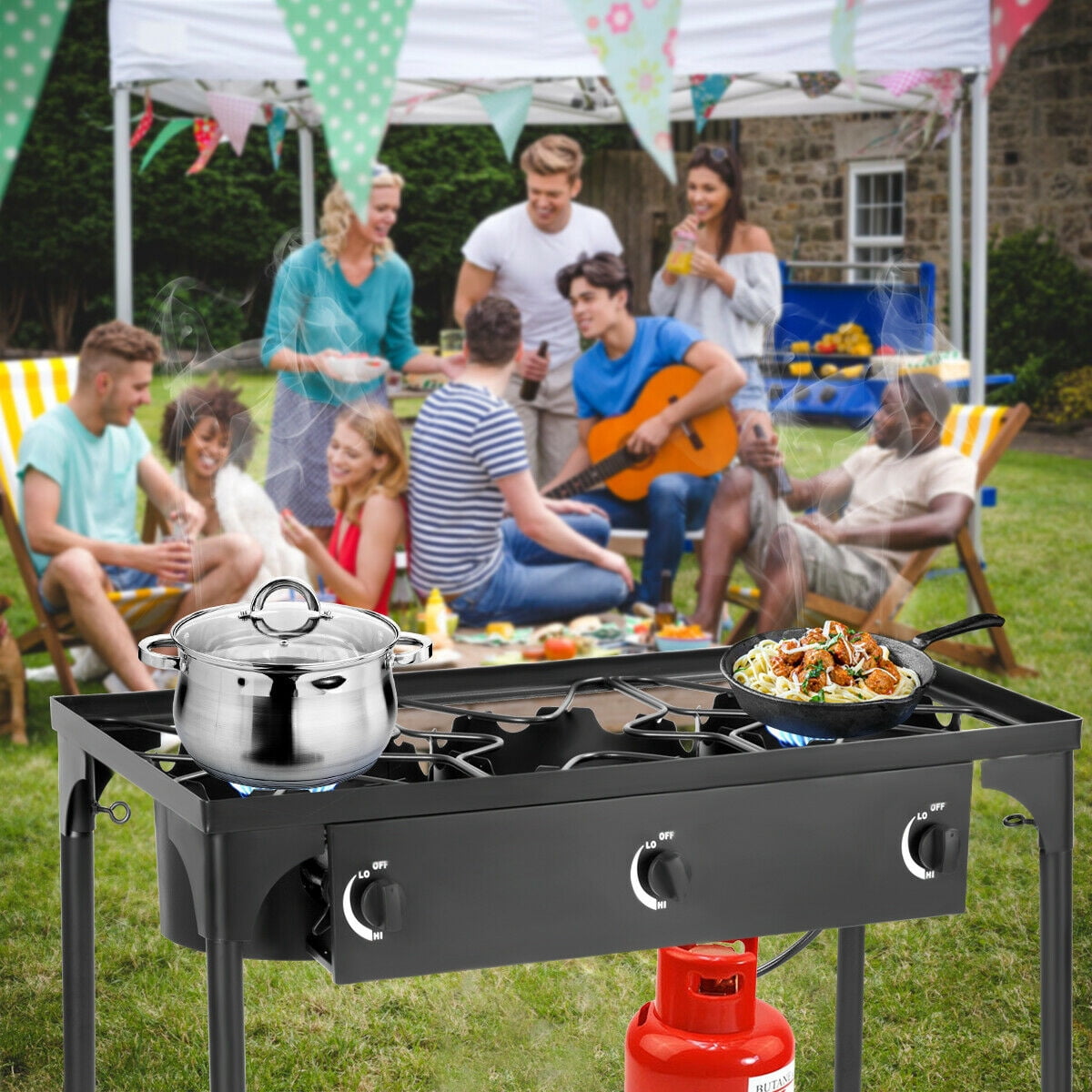 Costway Portable Propane 225,000-BTU 3 Burner Gas Cooker Outdoor Camp Stove BBQ