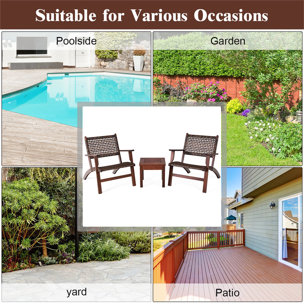 Costway 3PCS Patio Rattan Furniture Set Coffee Table