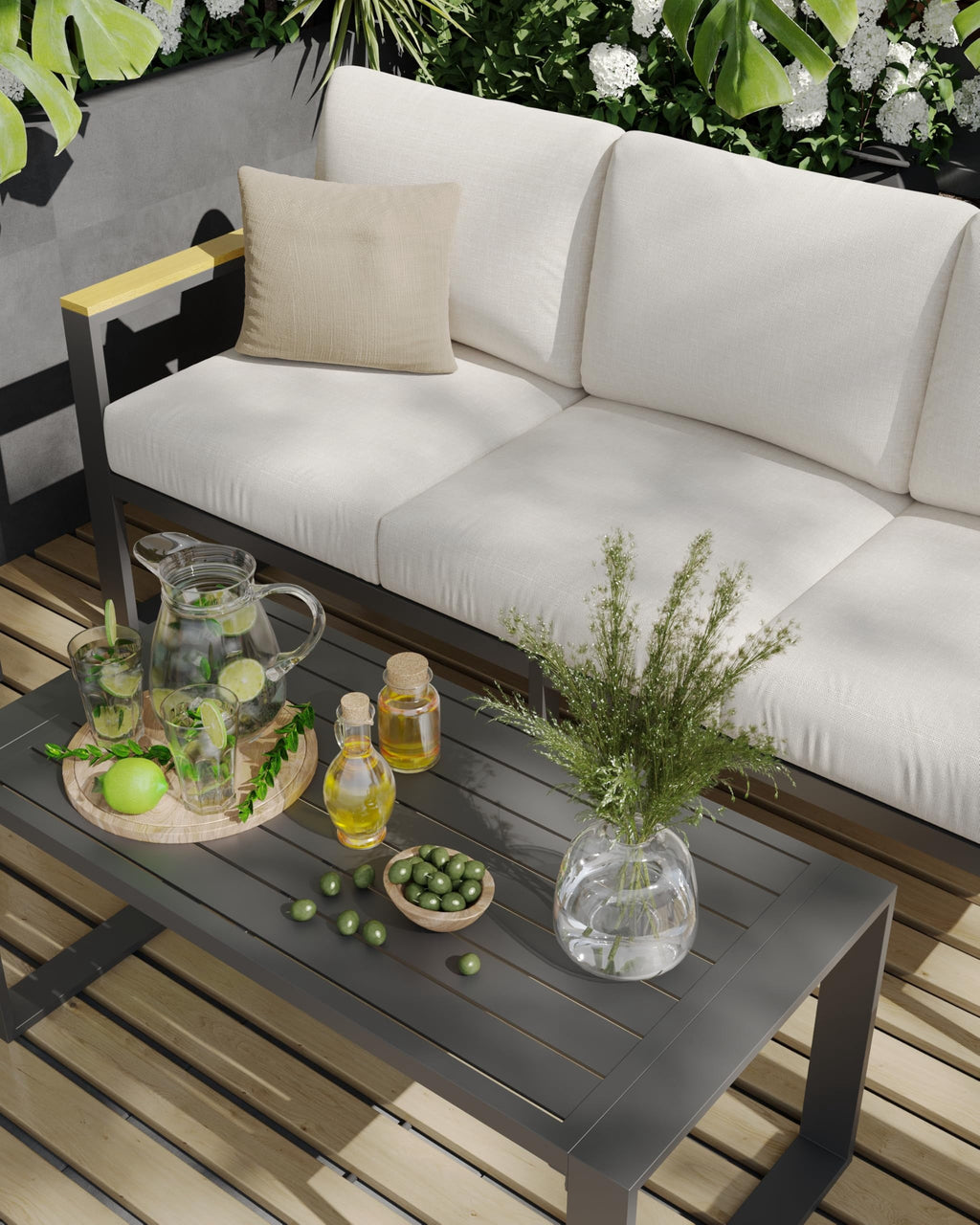 GOGRANT Aluminum Outdoor Patio Furniture Set, 2-Piece Loveseat with Coffee Table, All-Weather Modern Garden Furniture for Balcony Backyard