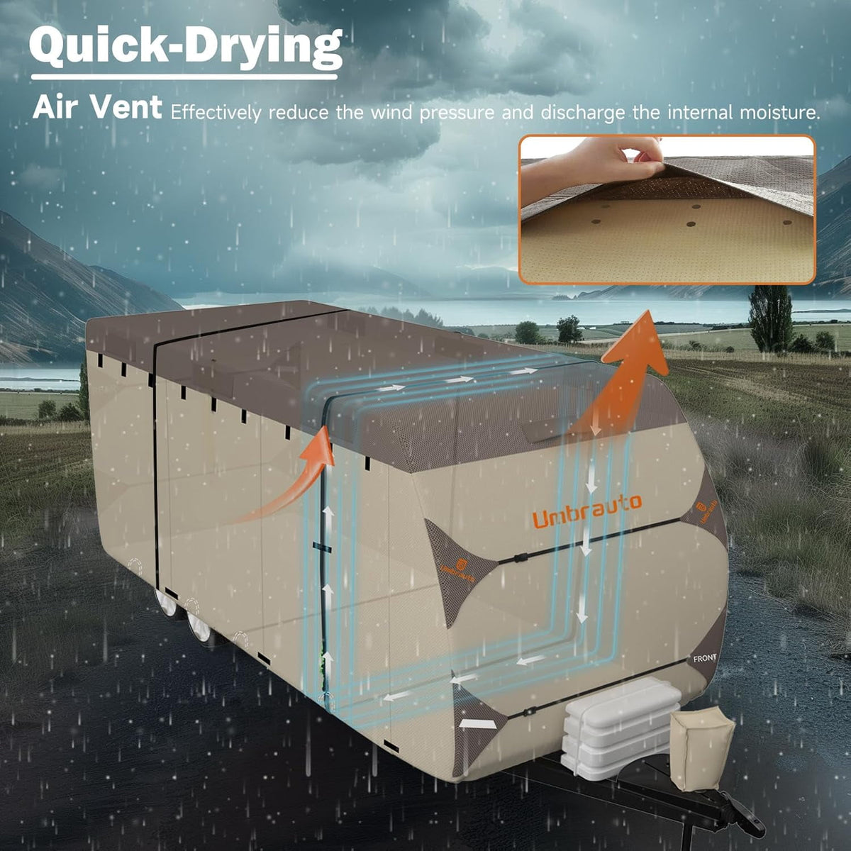 Umbrauto 18-20 Ft Travel Trailer RV Cover, 8-Layer Top, Waterproof and Windproof, with Jack and Gutter Covers