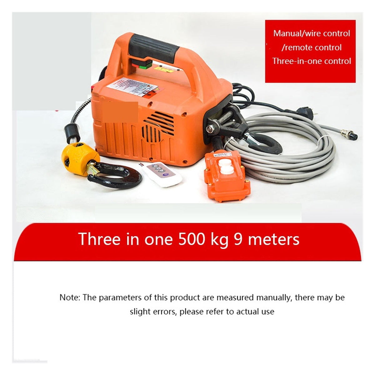 500 kg Portable Electric Winch Hoist with Manual, Wired and Remote Controls for Lifting and Pulling