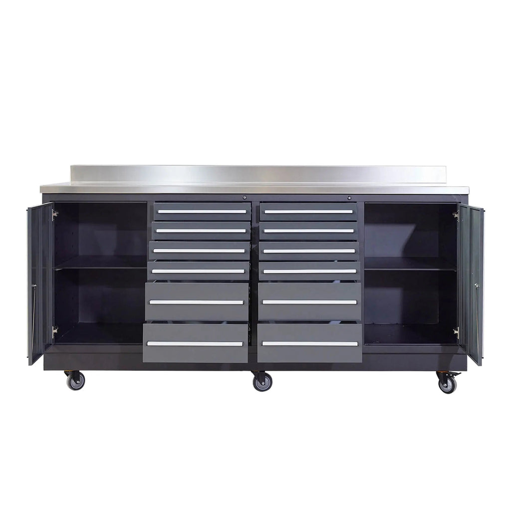 TMG Industrial TMG Heavy Series 7-Ft 12-Drawer Workbench with Stainless Steel Top, Ball Bearing Double Slides & Casters, TMG-WB712