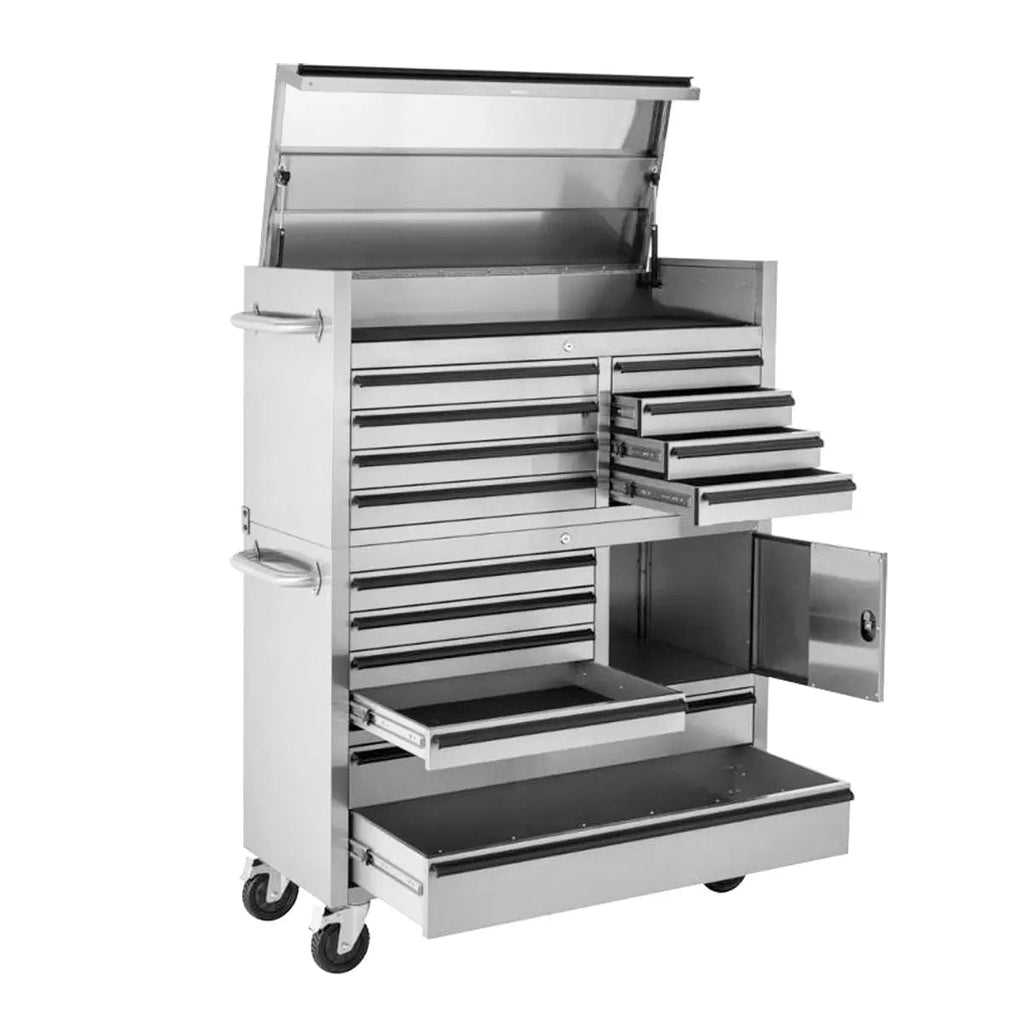 TMG Heavy Series™ 41” Stainless Steel Tool Chest Cabinet – 14 Drawers, Top Lid & Casters, TMG-SC4114