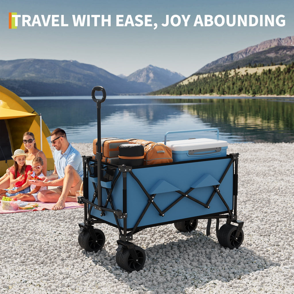 Collapsible Beach Wagon with All-Terrain Wheels, 500Lbs Capacity, Cup Holders for Camping, Sports, Garden