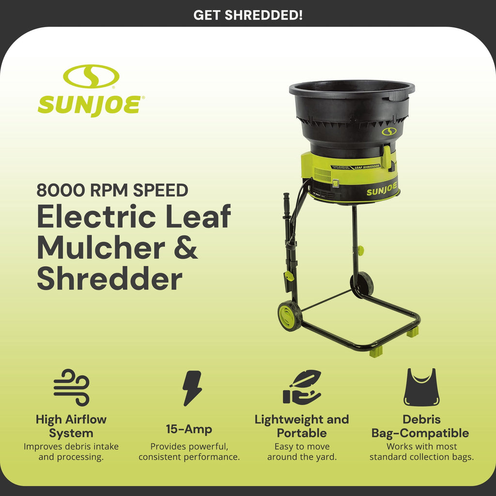 Sun Joe 15-AMP 17:1 Reduction Ratio Electric Leaf Mulcher/Shredder, 55-Gal/Min. Capacity