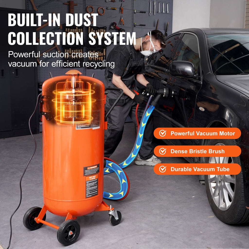 KFFKFF 28-Gallon Vacuum Sandblaster, 1200W Integrated Vacuum, 60-110 PSI, Dust Collection and Abrasive Reuse