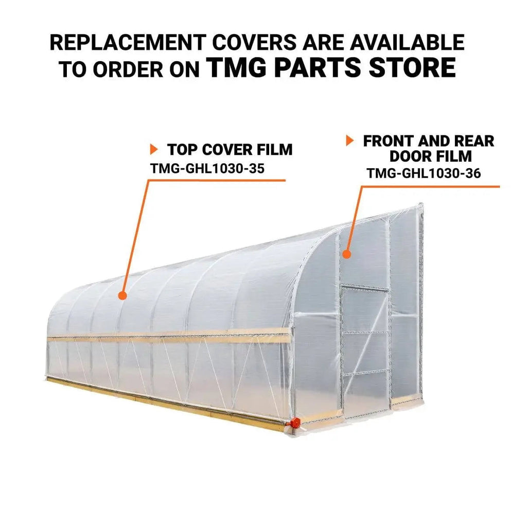 TMG Industrial TMG-GHD3060 30x60 Ft Light-Deprivation Greenhouse, 6-mil Blackout Tarp, Clear Film and Roll-Up Sides