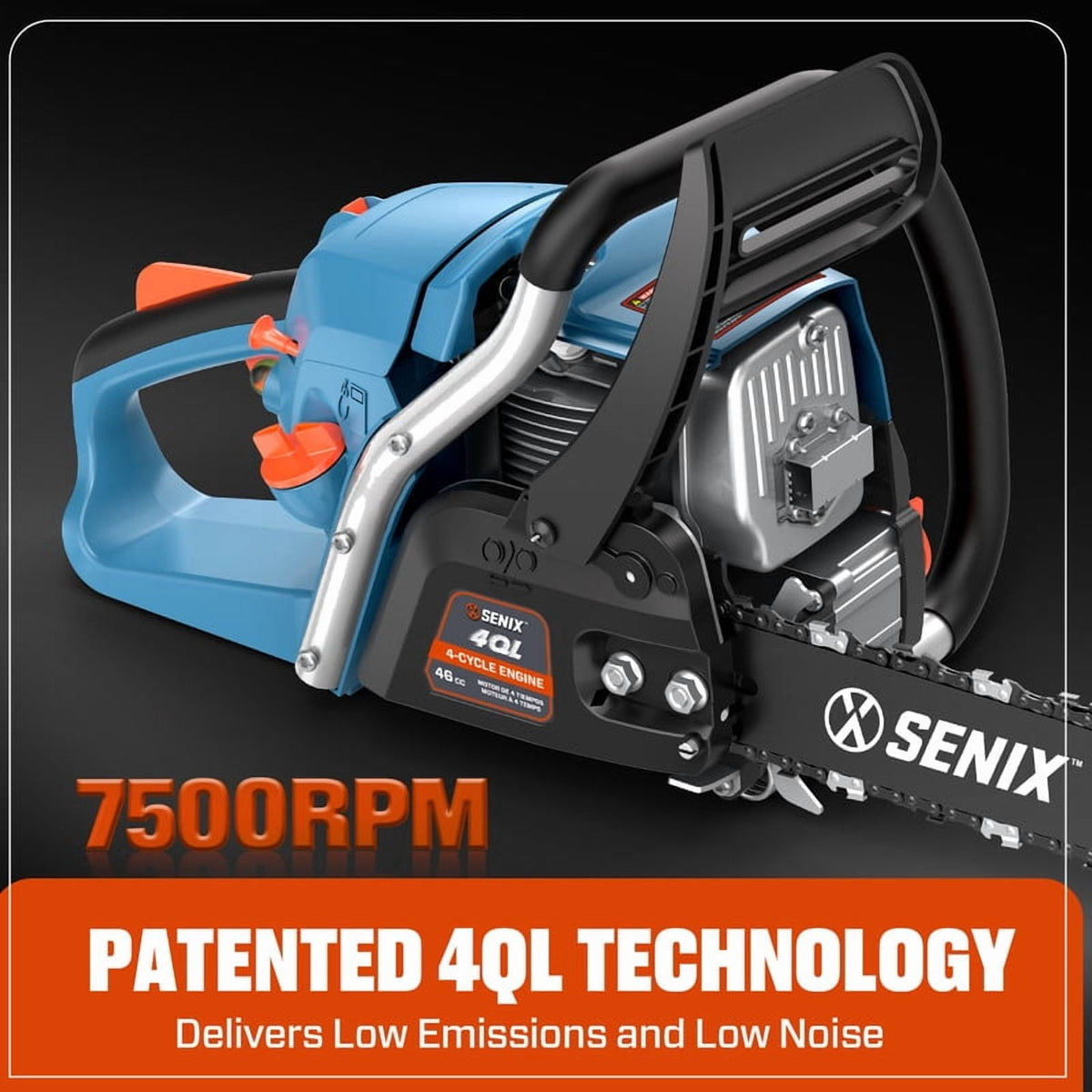 SENIX CS4QL-L3 16" 46cc 4-Cycle Gas Powered Chainsaw, Automatic Oiler