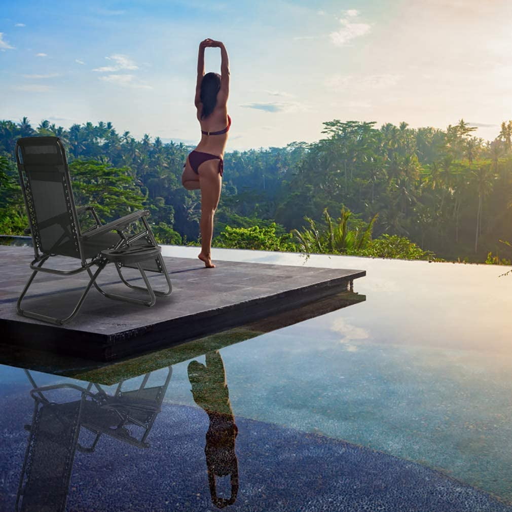 FDW Zero Gravity Lounge Chairs Set of 2, Folding Outdoor Recliner Chairs with Pillow & Cup Holder, Adjustable Lawn Patio Chairs for Yard, Deck, Beach
