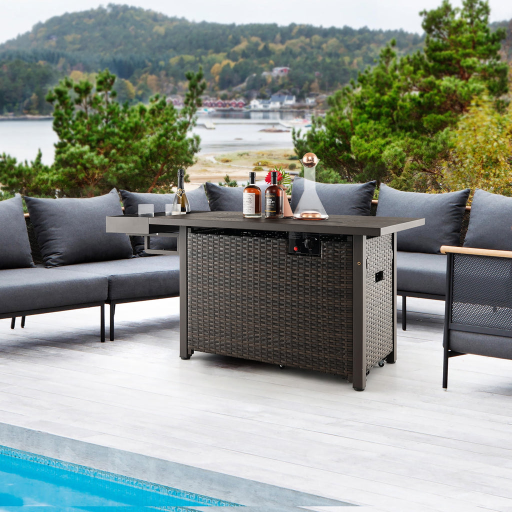 Gymax Propane Gas Fire Pit Table 52 Inch Propane Fire Pit w/ Wind Guard 50,000 BTU Heat Output Brown