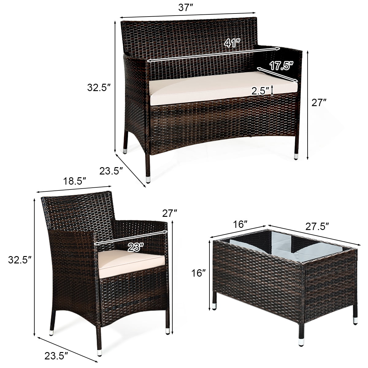 Costway 8PCS Rattan Patio Furniture Set Cushioned Sofa Chair Coffee Table Garden